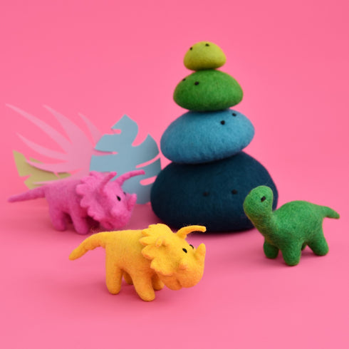 DASHDU - Twinkle Triceratops - Mini Yellow Felt Dinosaur